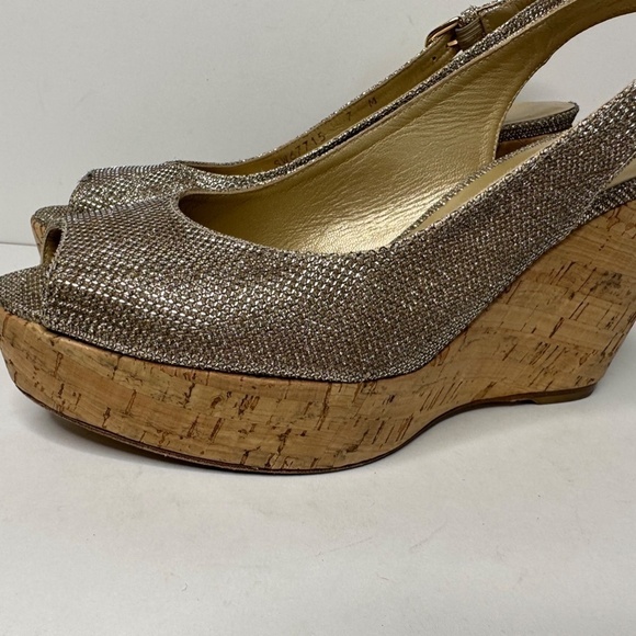 Stuart Weitzman Jean Glitter Slingback Cork Platform Sandals Women's Size 7M - Picture 8 of 14